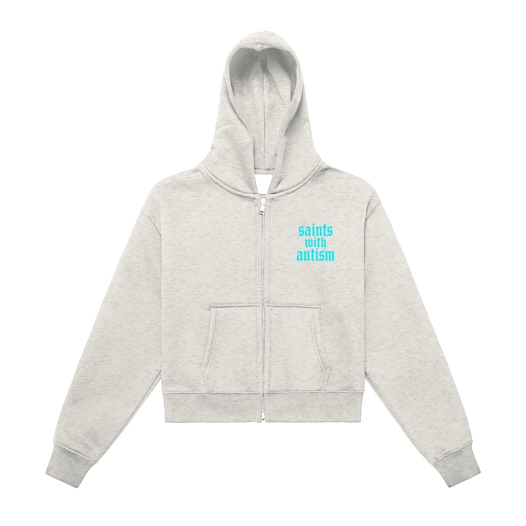 Fleeced "cheetah SYLAC" Zip-Up Cropped Hoodie