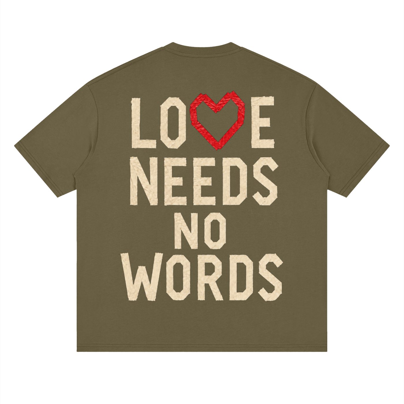 Streetwear "Heart love needs no words" Loose Drop Shoulder T-Shirt