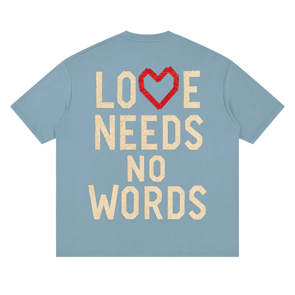 Streetwear "Heart love needs no words" Loose Drop Shoulder T-Shirt