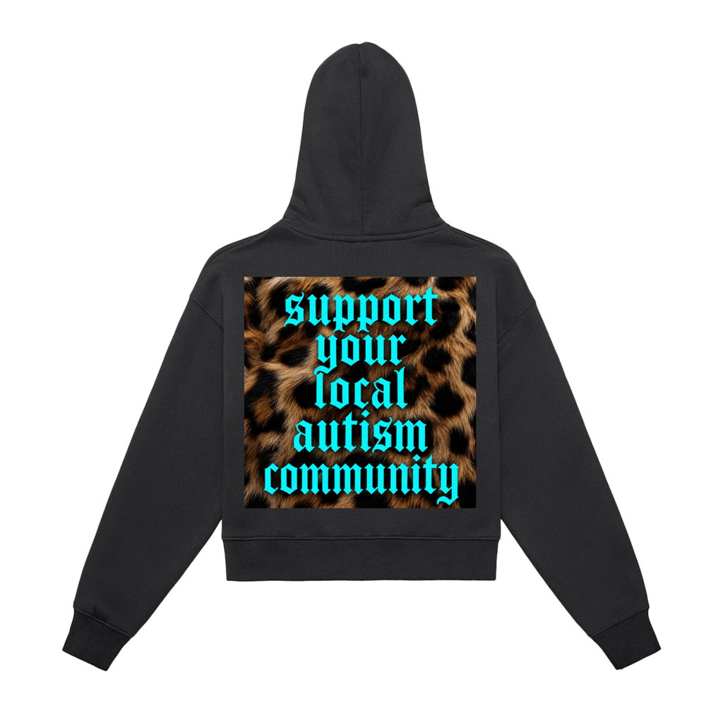 Fleeced "cheetah SYLAC" Zip-Up Cropped Hoodie